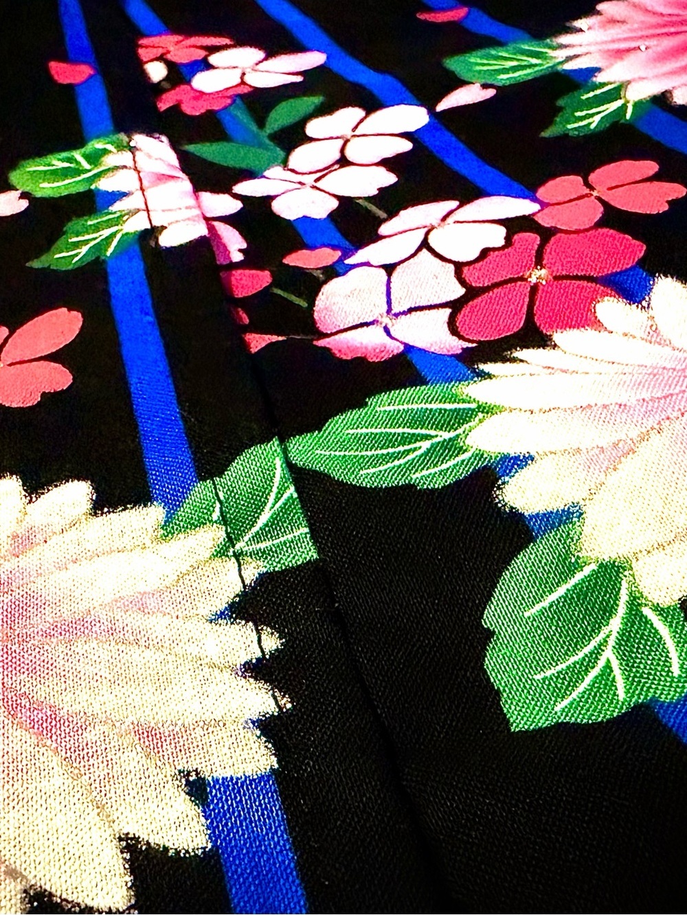 Men’s Stripe Kimono with glitter floral pattern in Navy and Pink - Picture 6 of 7